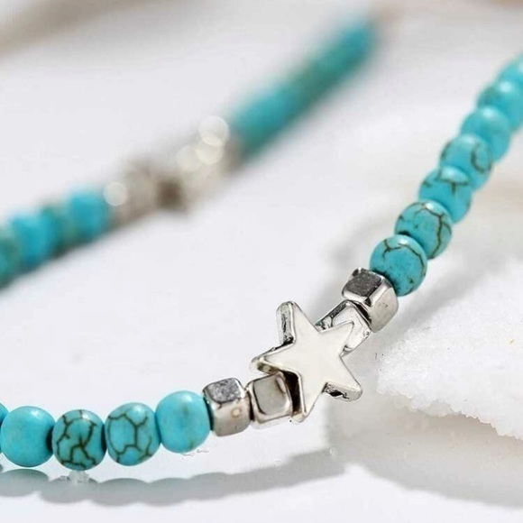 Star Beaded Anklet Hemp Adjustable Turquoise - Picture 9 of 10